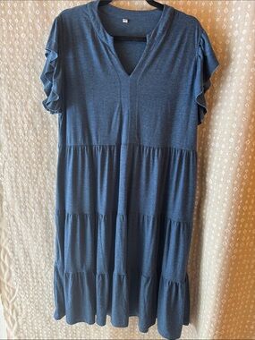 Basic Editions Denim Blue Tiered Knit Maxi Dress